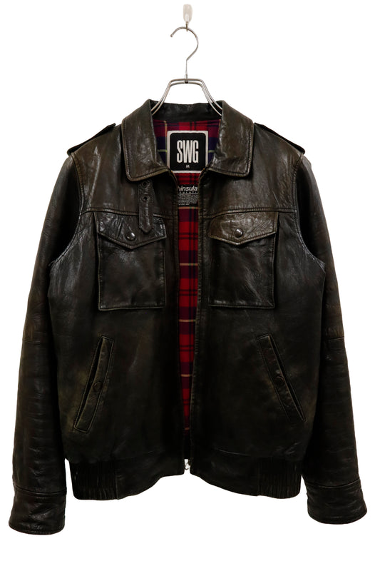 Black Leather Zip Jacket /U-［2601-059］