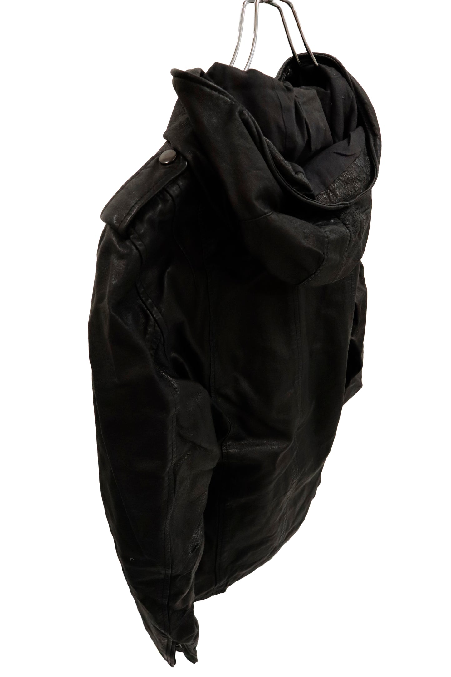 leather hoodie jacket/U-［2602-006］