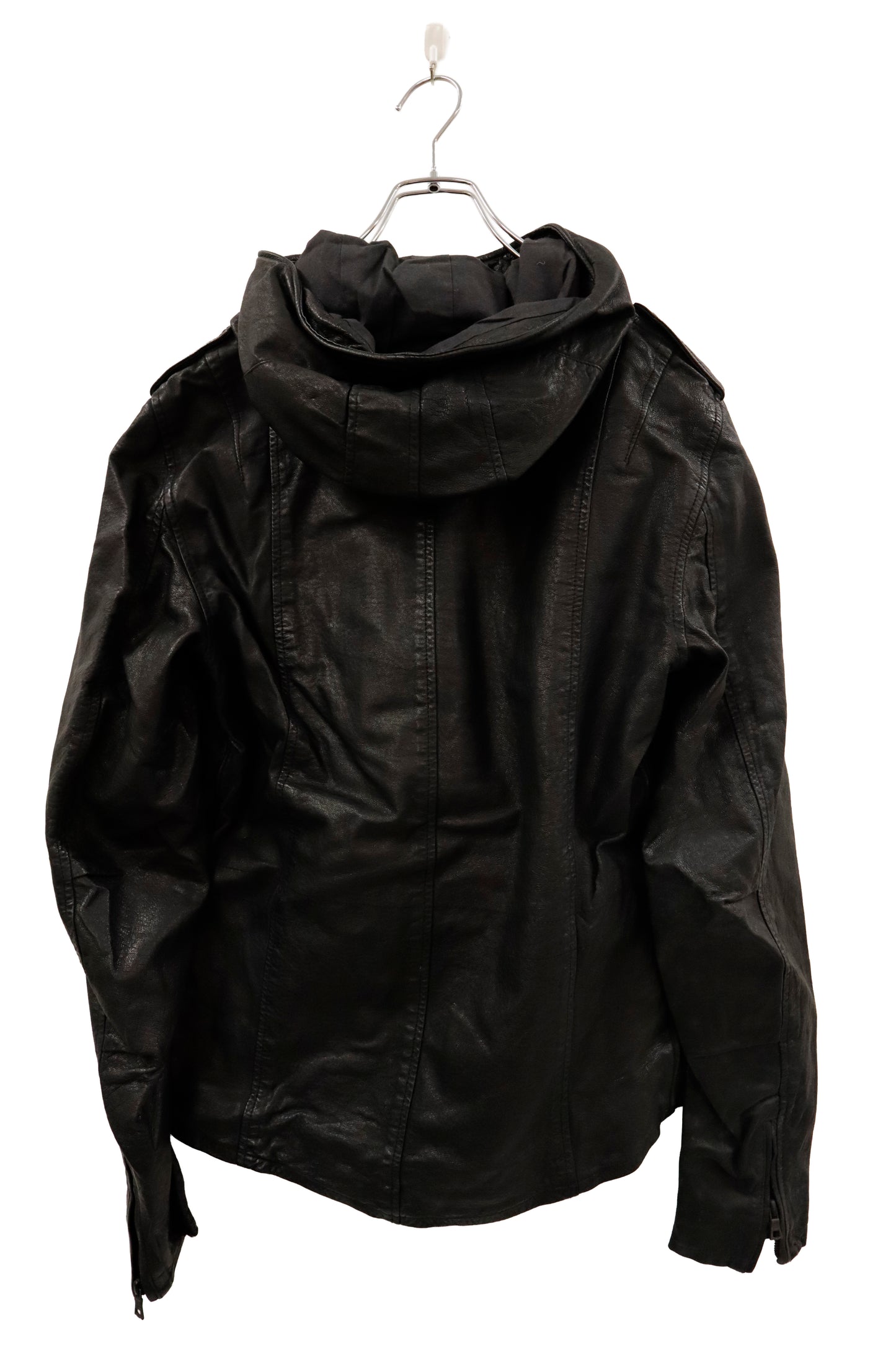 leather hoodie jacket/U-［2602-006］