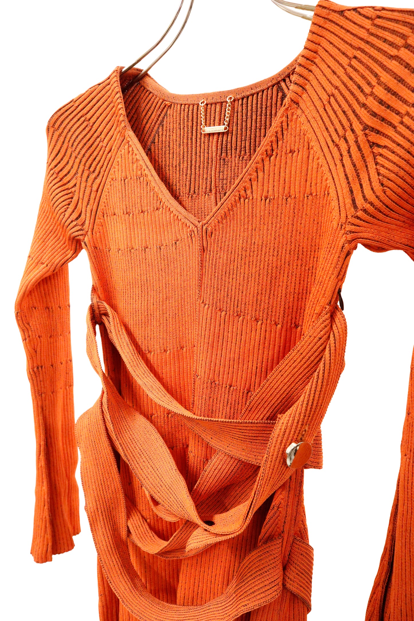 rib knit belt dress/U-［2603-007］