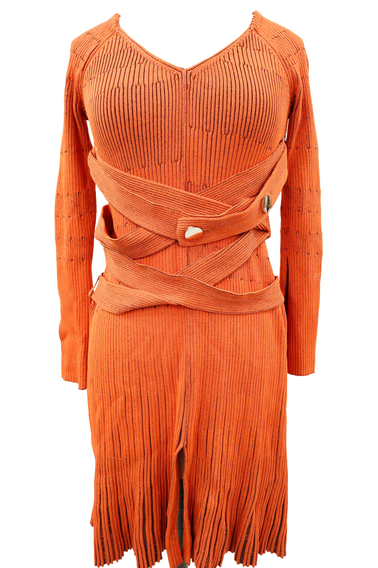 rib knit belt dress/U-［2603-007］