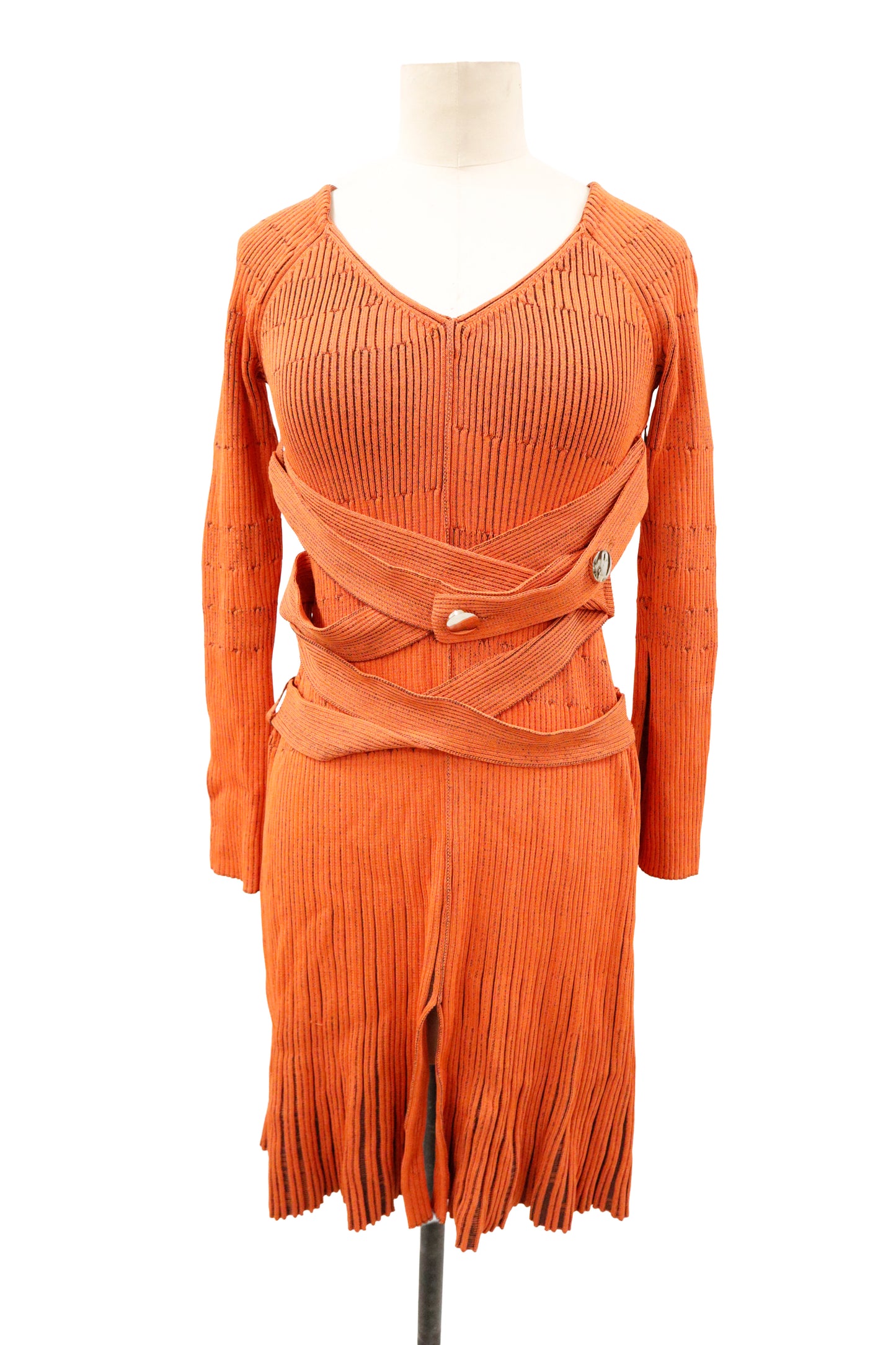 rib knit belt dress/U-［2603-007］