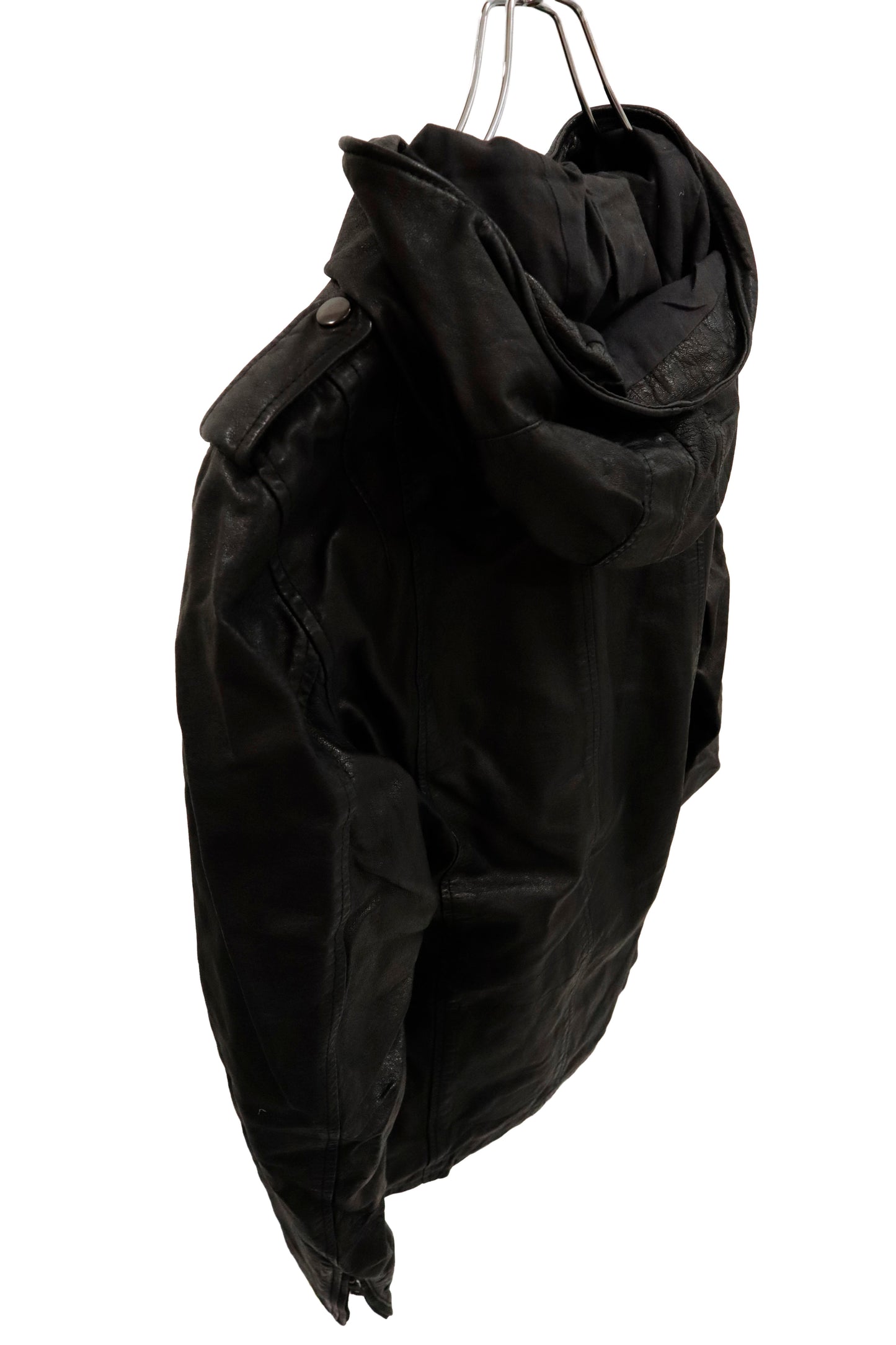 leather hoodie jacket/U-［2602-006］