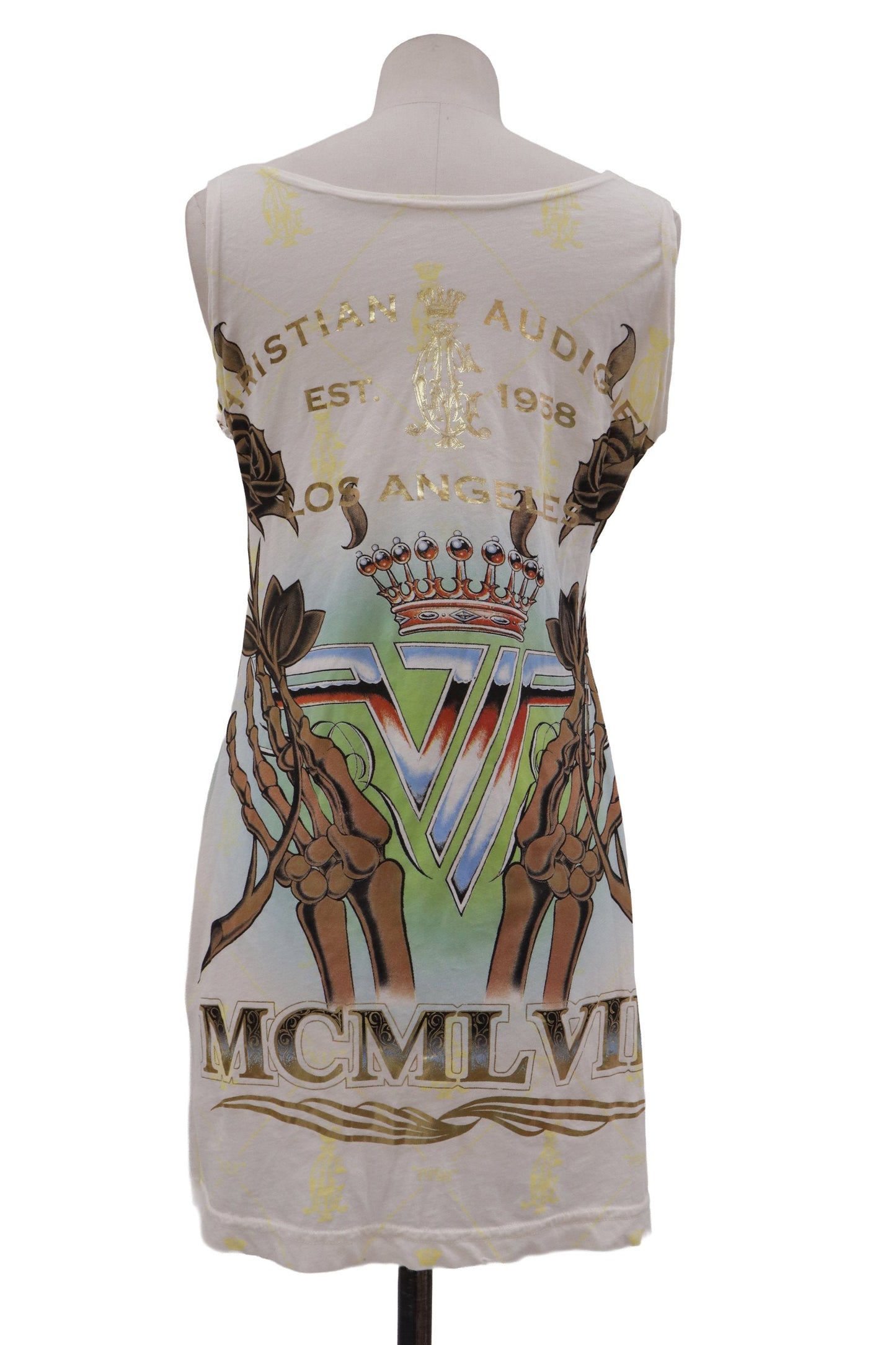 Christian Audigier skeleton rose long tanktop/RM-［2607-013］