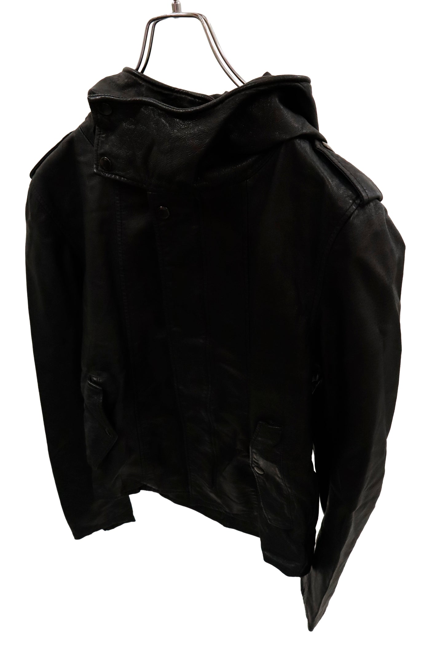 leather hoodie jacket/U-［2602-006］