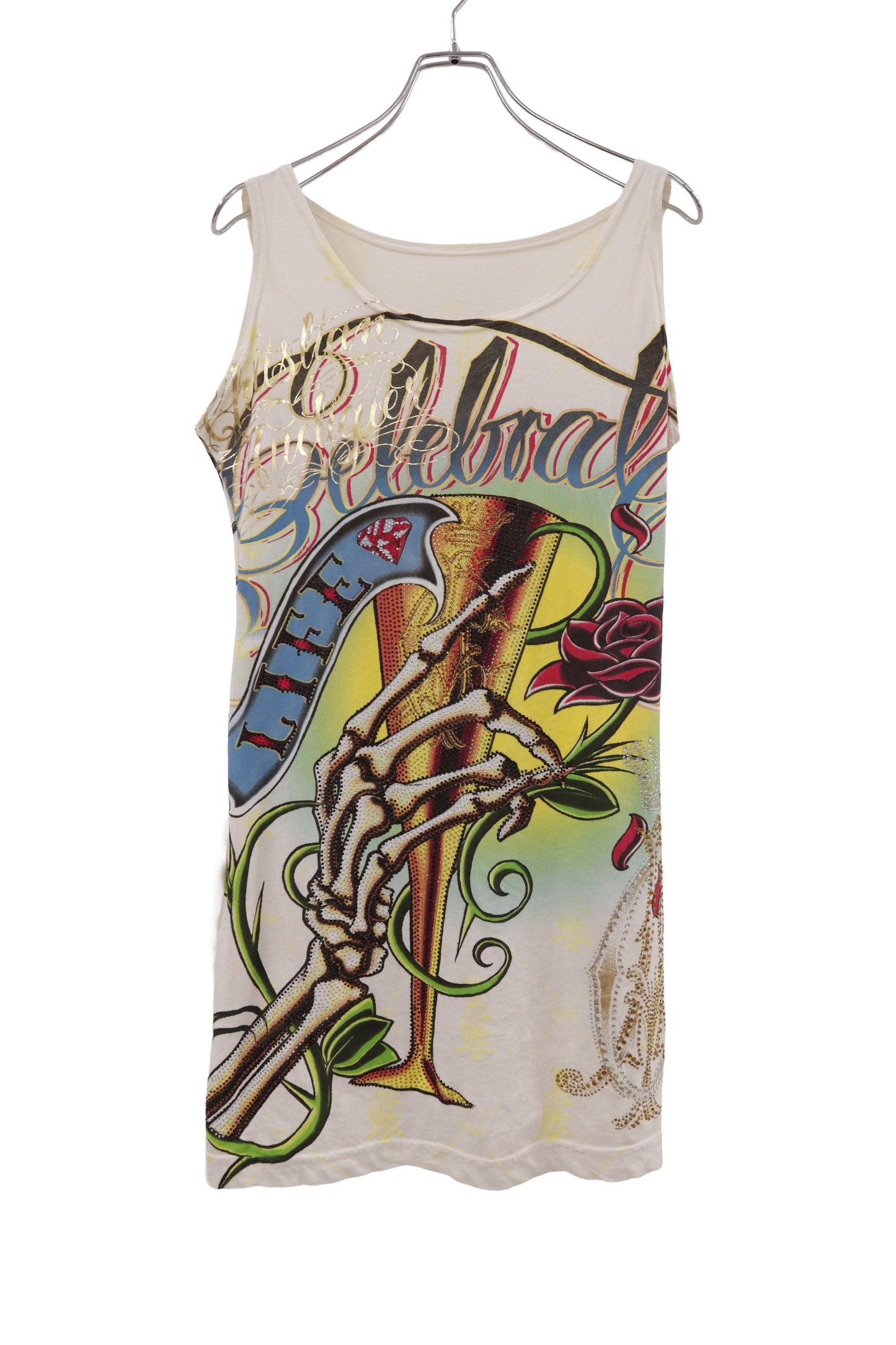 Christian Audigier skeleton rose long tanktop/RM-［2607-013］