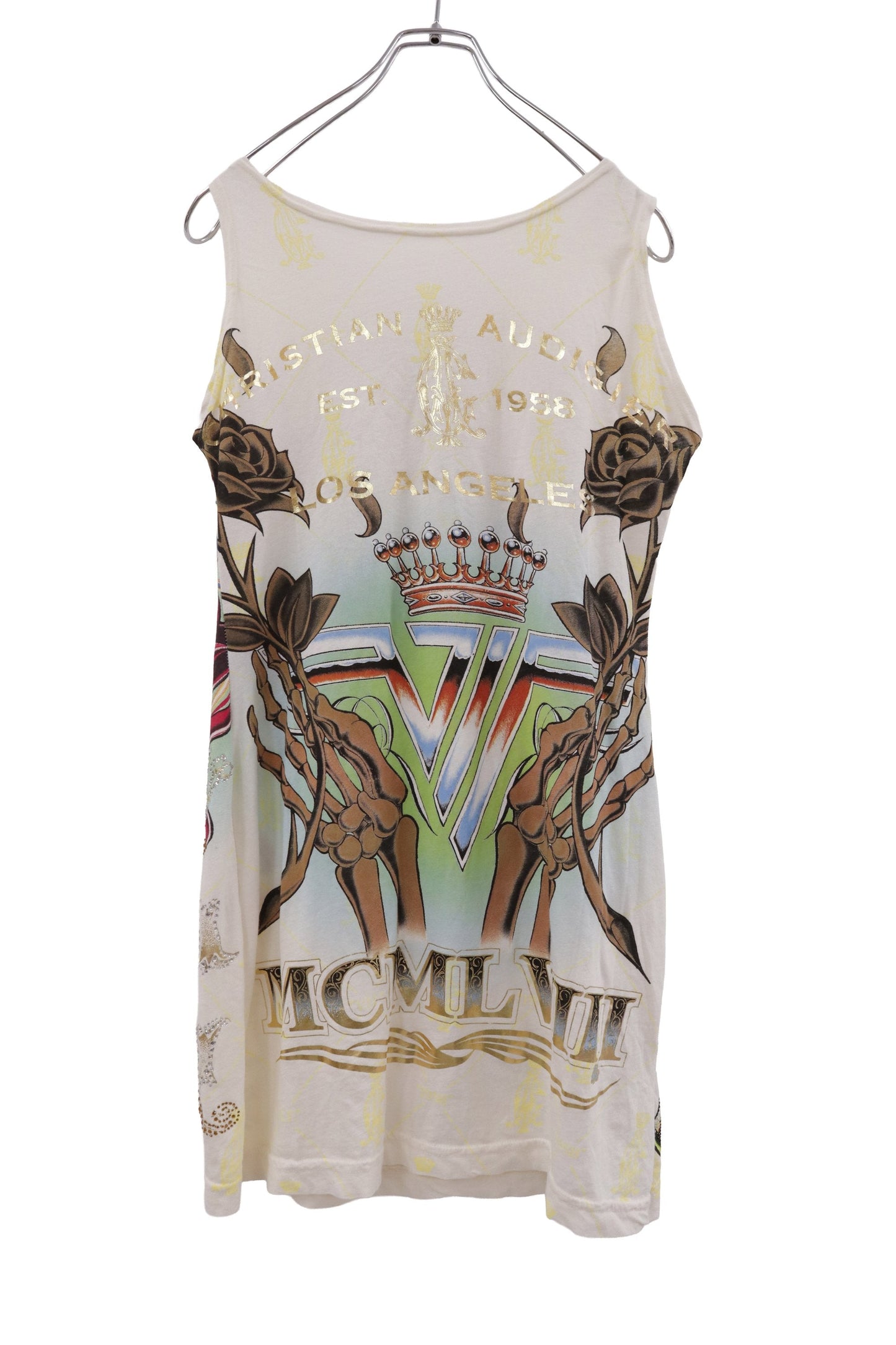 Christian Audigier skeleton rose long tanktop/RM-［2607-013］
