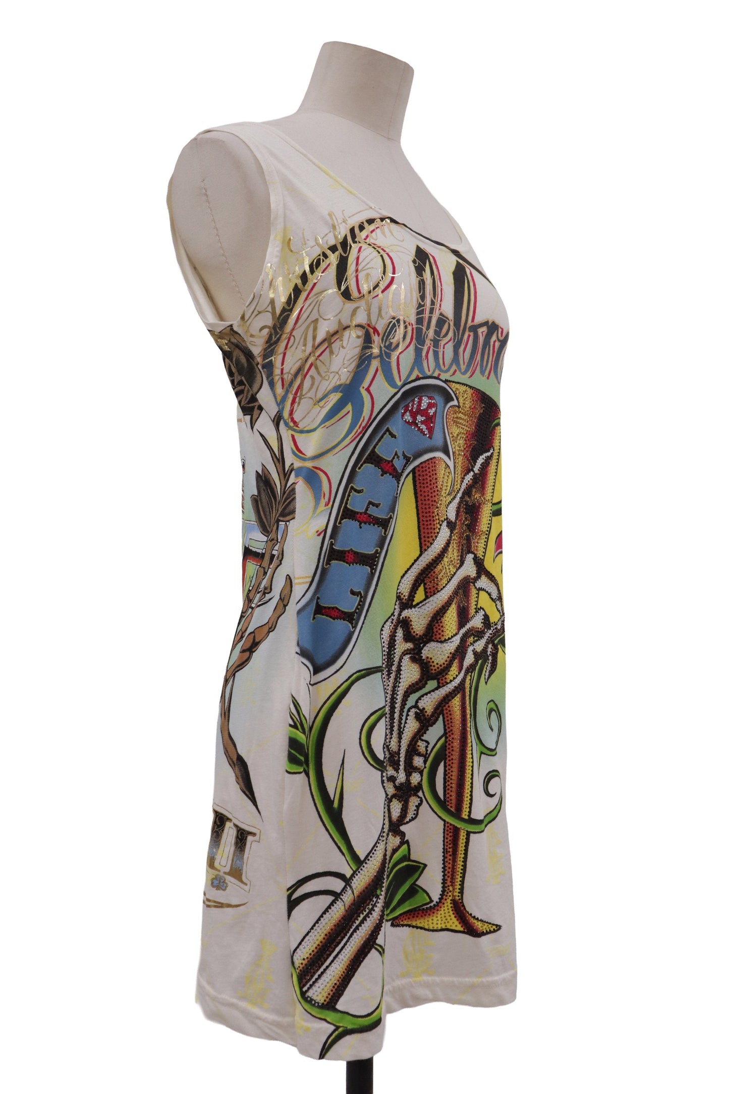 Christian Audigier skeleton rose long tanktop/RM-［2607-013］