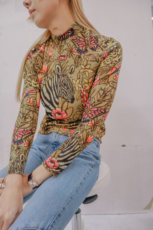 zebra print rib knit/NV-［2511-056］