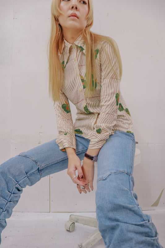 Bellona/print polyester shirt/NV-［2511-063］