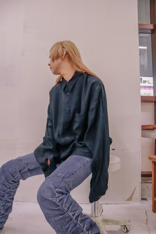 FERRANTI/80's  L/S shirt made in ITALY/NV-［2511-106］