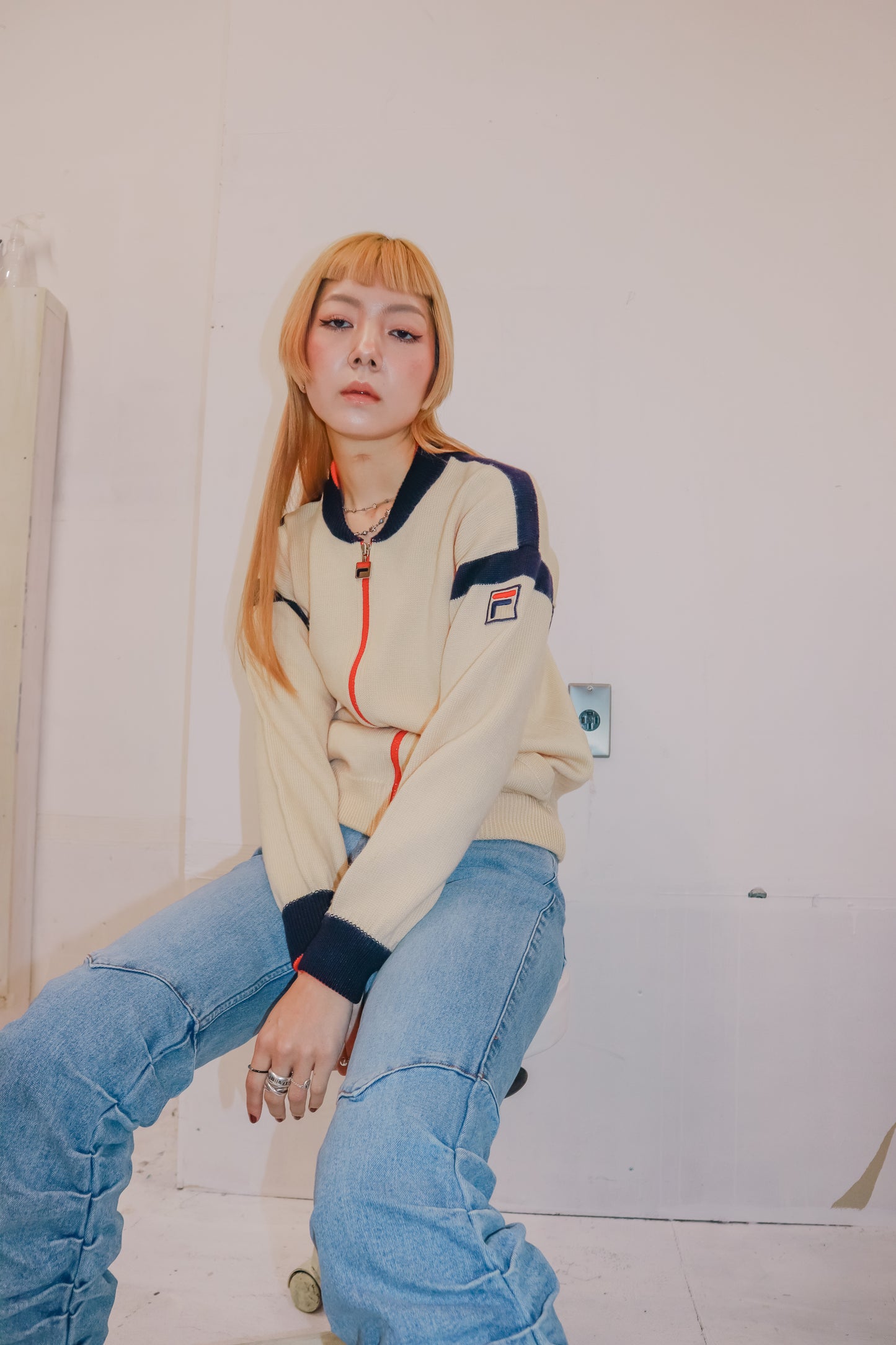 90's old FILA high gauge knit blouson/NV-［2511-029］