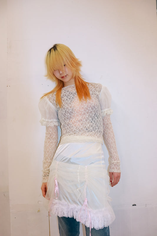 lace skin puff tops/RM-［2511-023］
