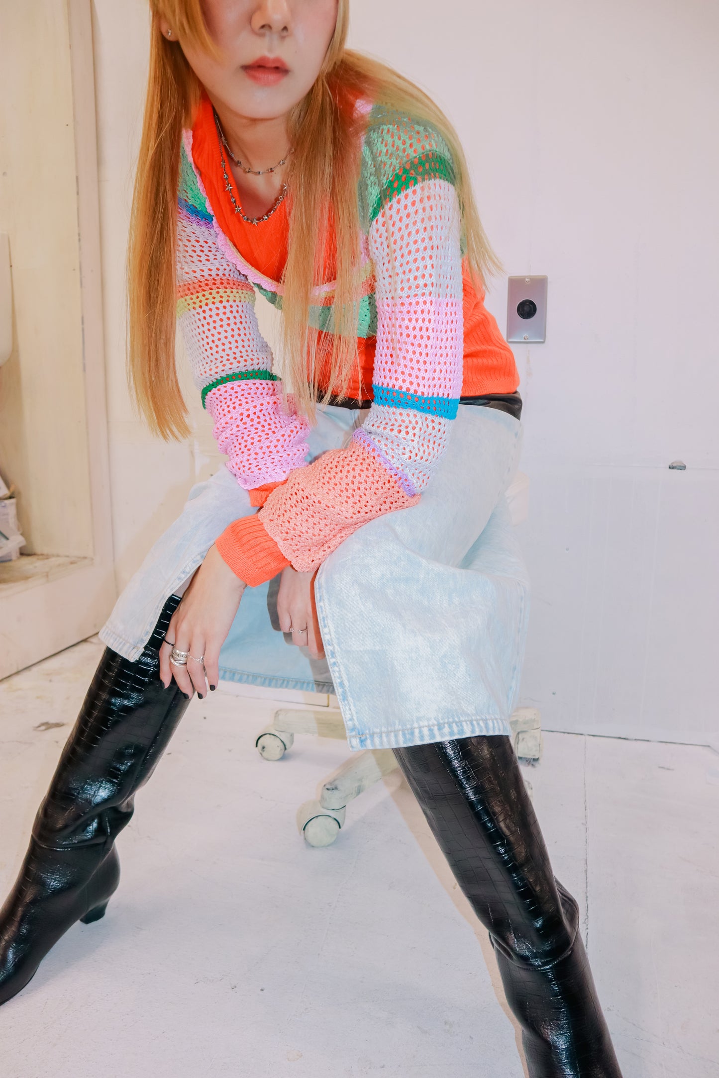 00' crochet knit tops/NV-［2511-084］