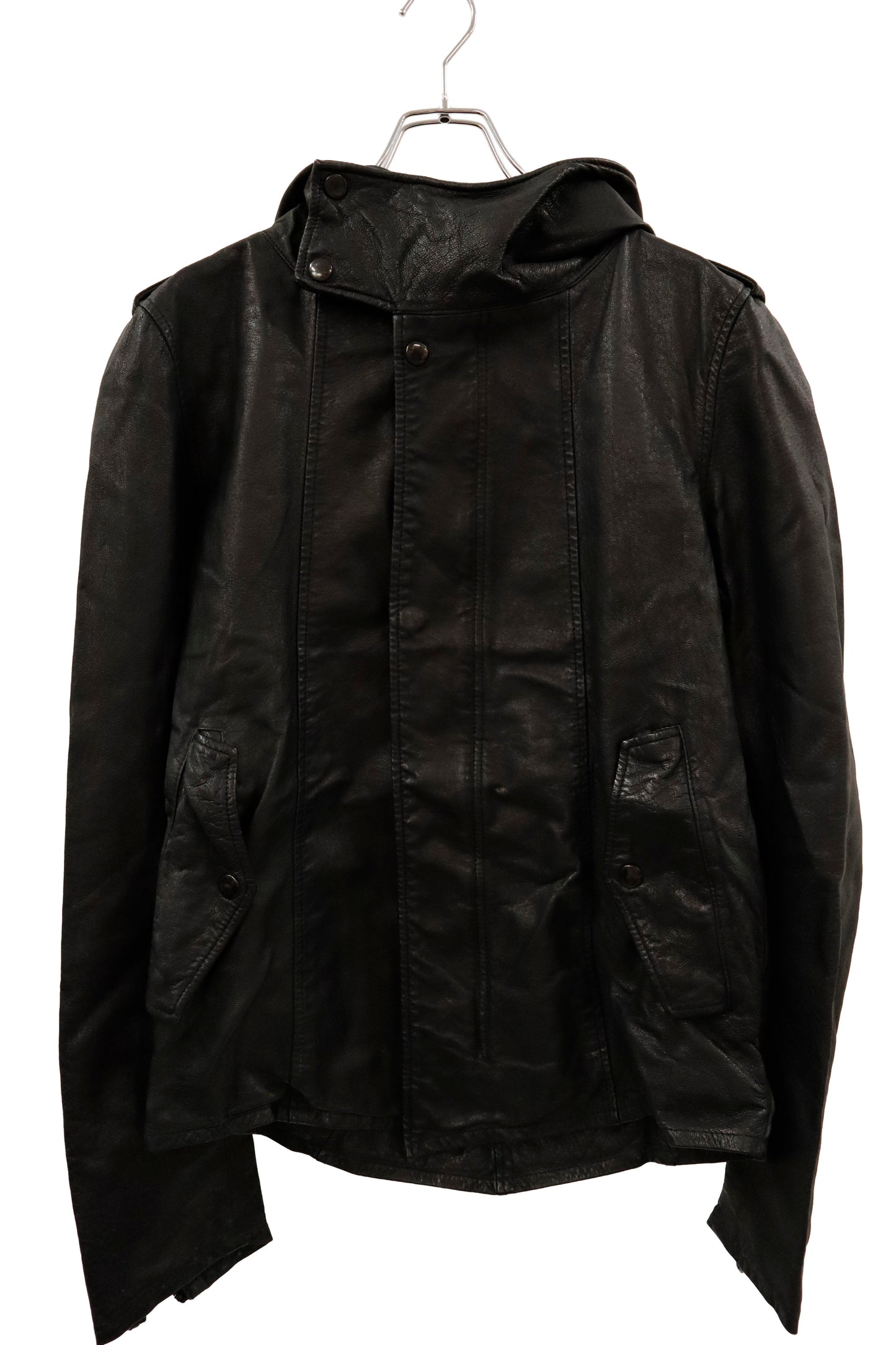 leather hoodie jacket/U-［2602-006］