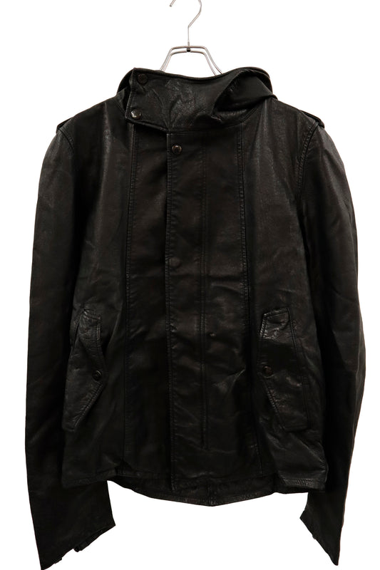 leather hoodie jacket/U-［2602-006］