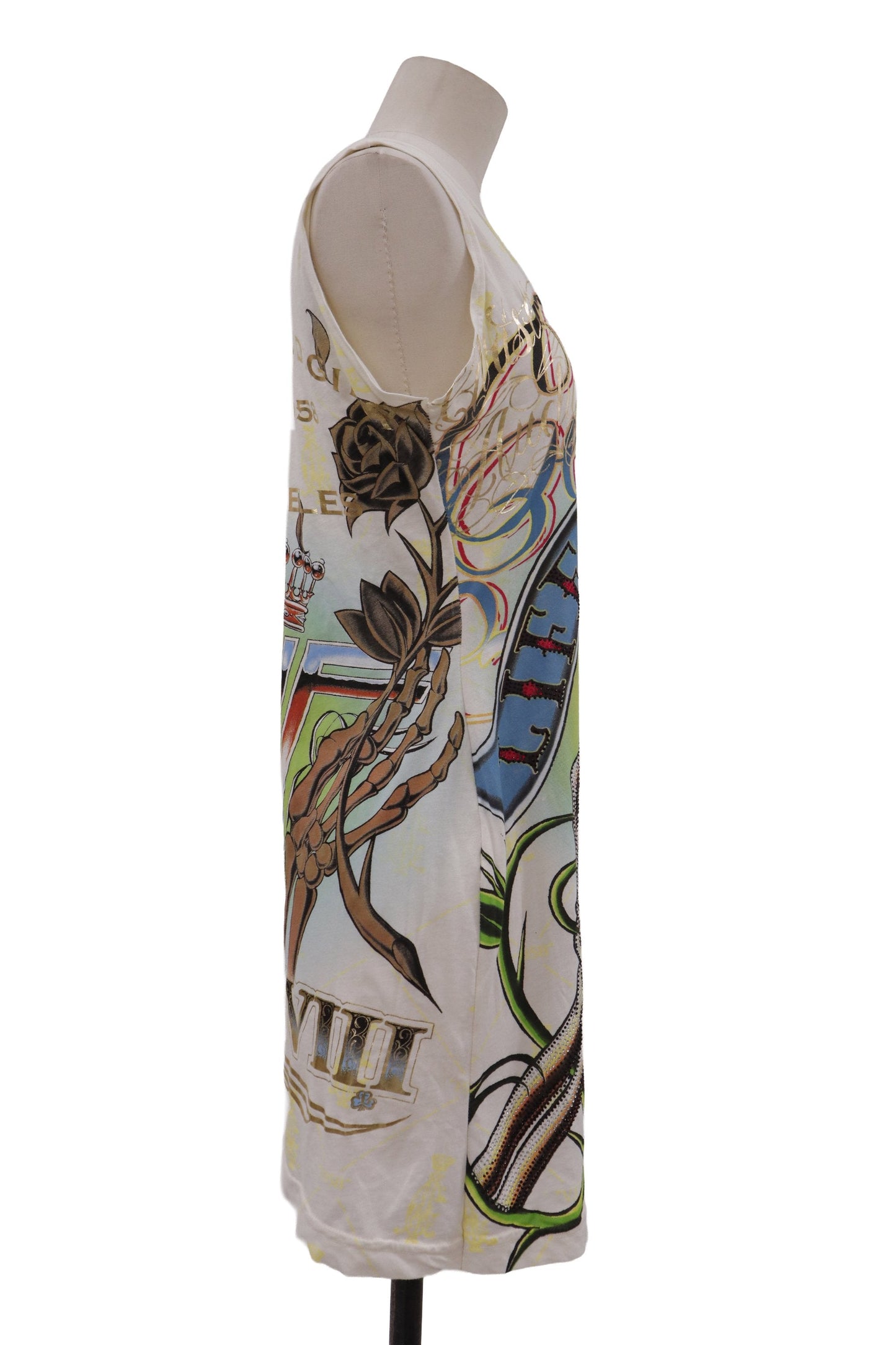 Christian Audigier skeleton rose long tanktop/RM-［2607-013］