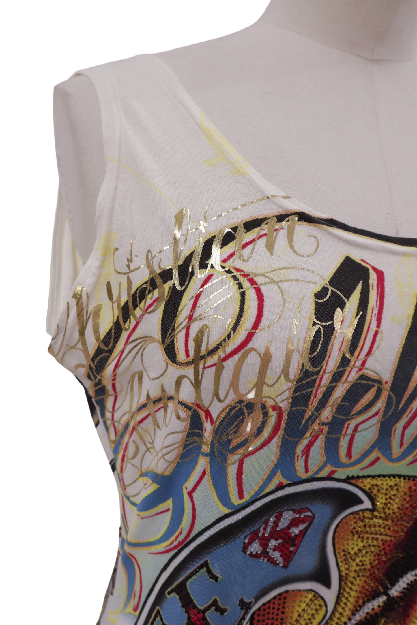 Christian Audigier skeleton rose long tanktop/RM-［2607-013］