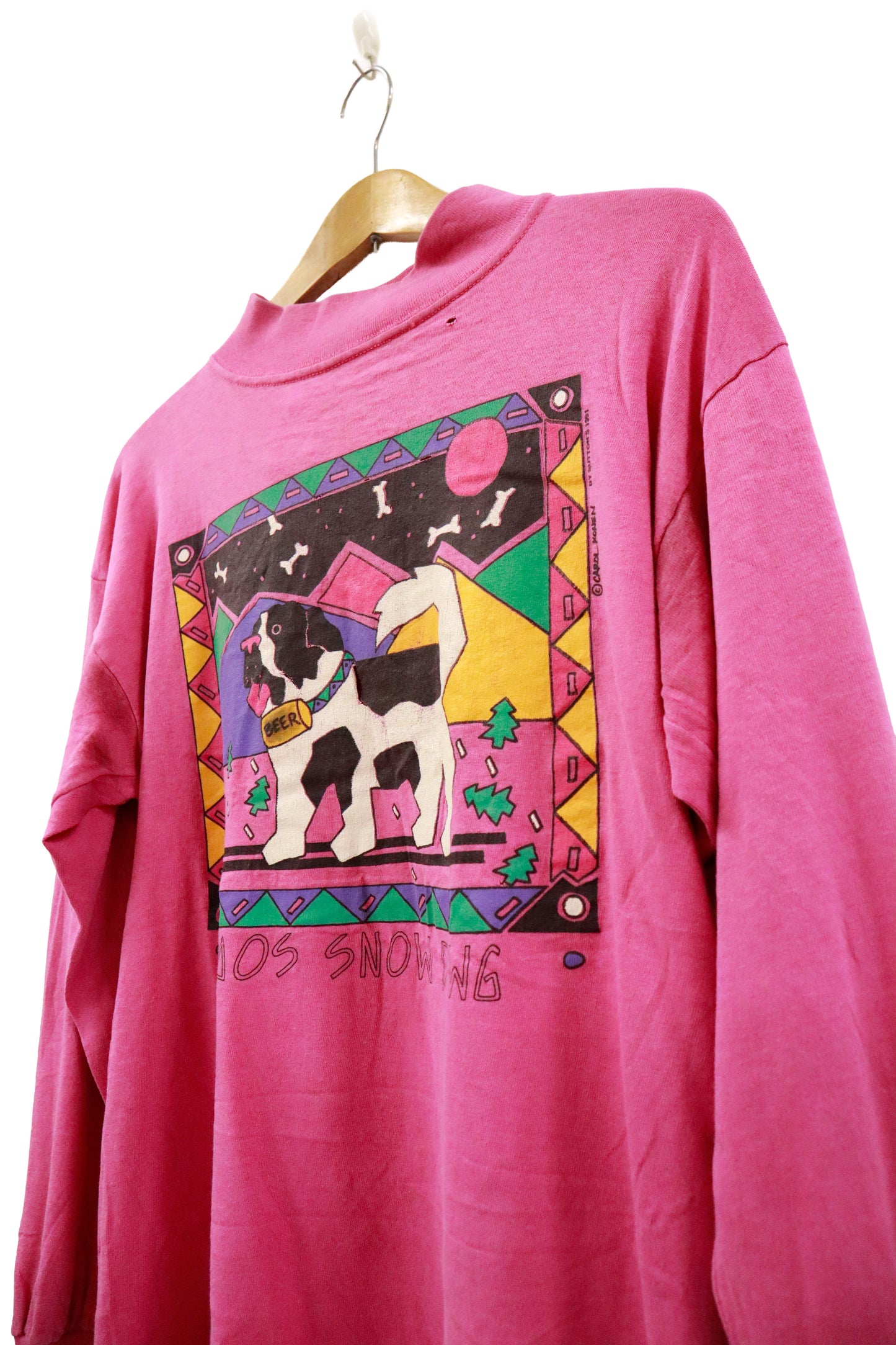 90's BEER dog mock neck L/S Tee /NV-［2601-045］