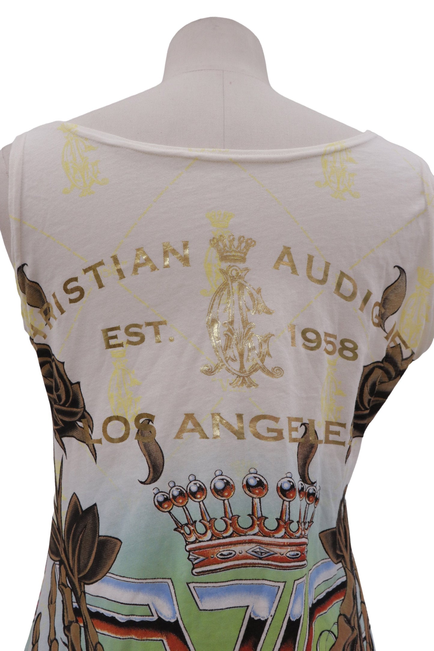 Christian Audigier skeleton rose long tanktop/RM-［2607-013］