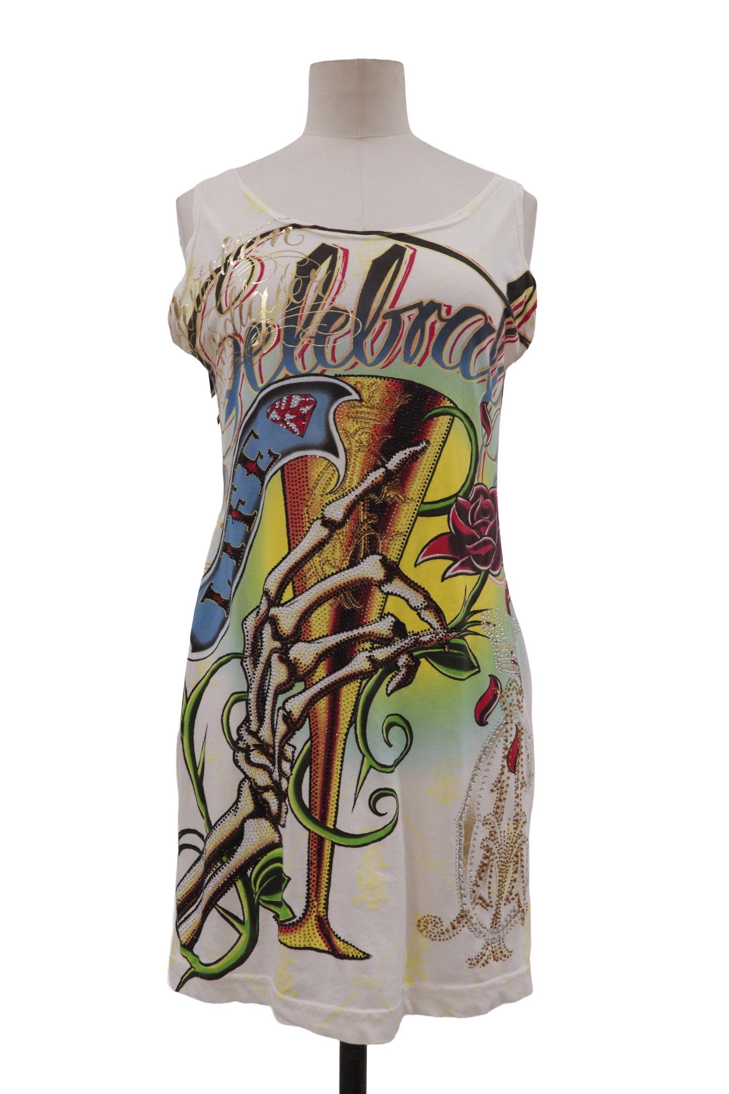 Christian Audigier skeleton rose long tanktop/RM-［2607-013］