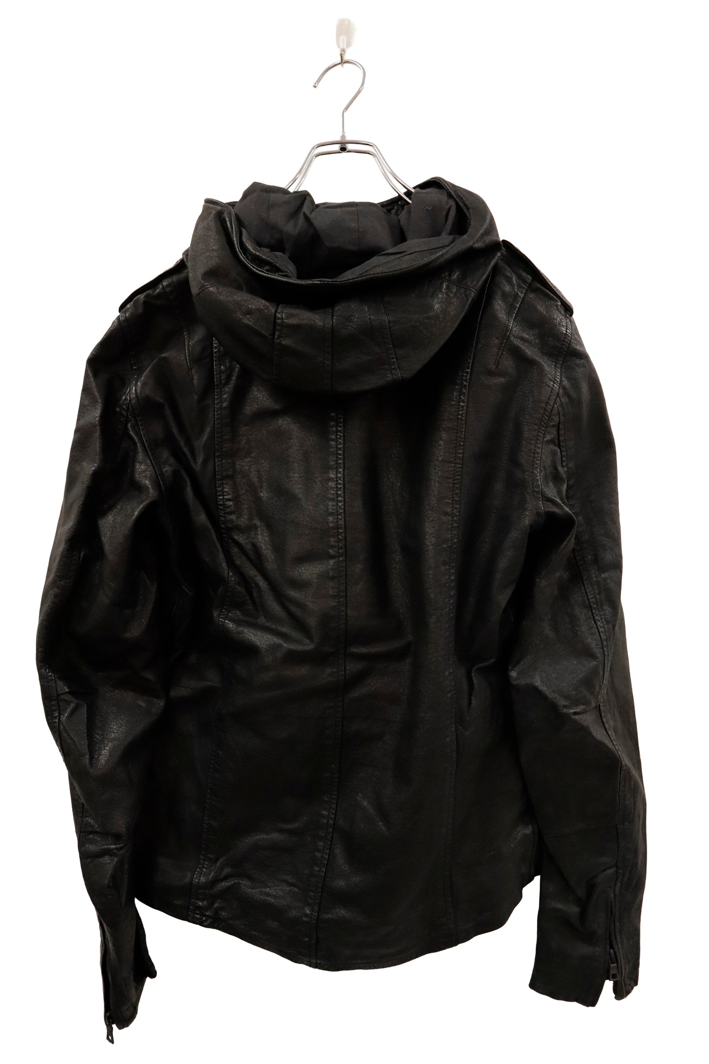 leather hoodie jacket/U-［2602-006］