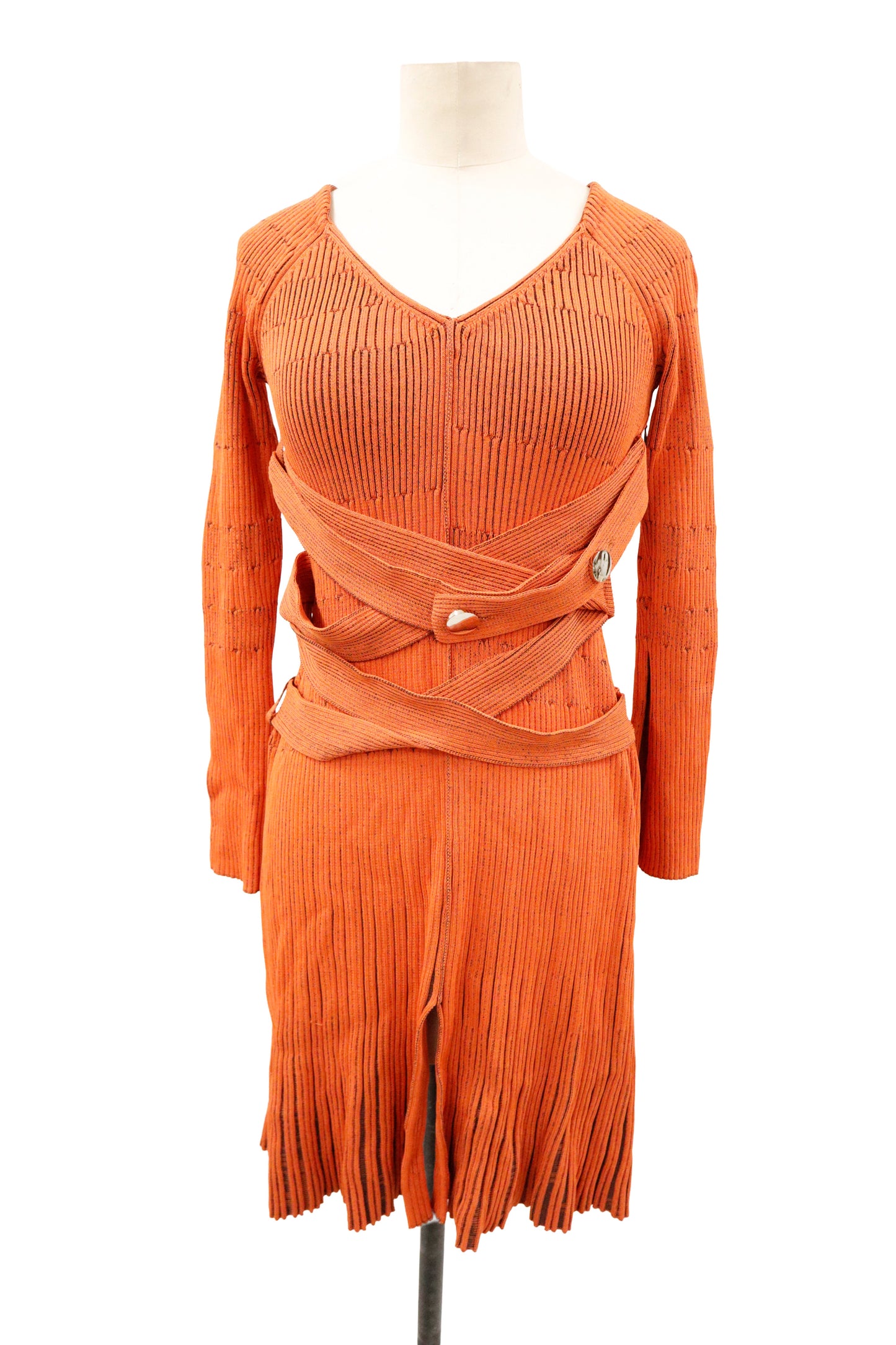 rib knit belt dress/U-［2603-007］