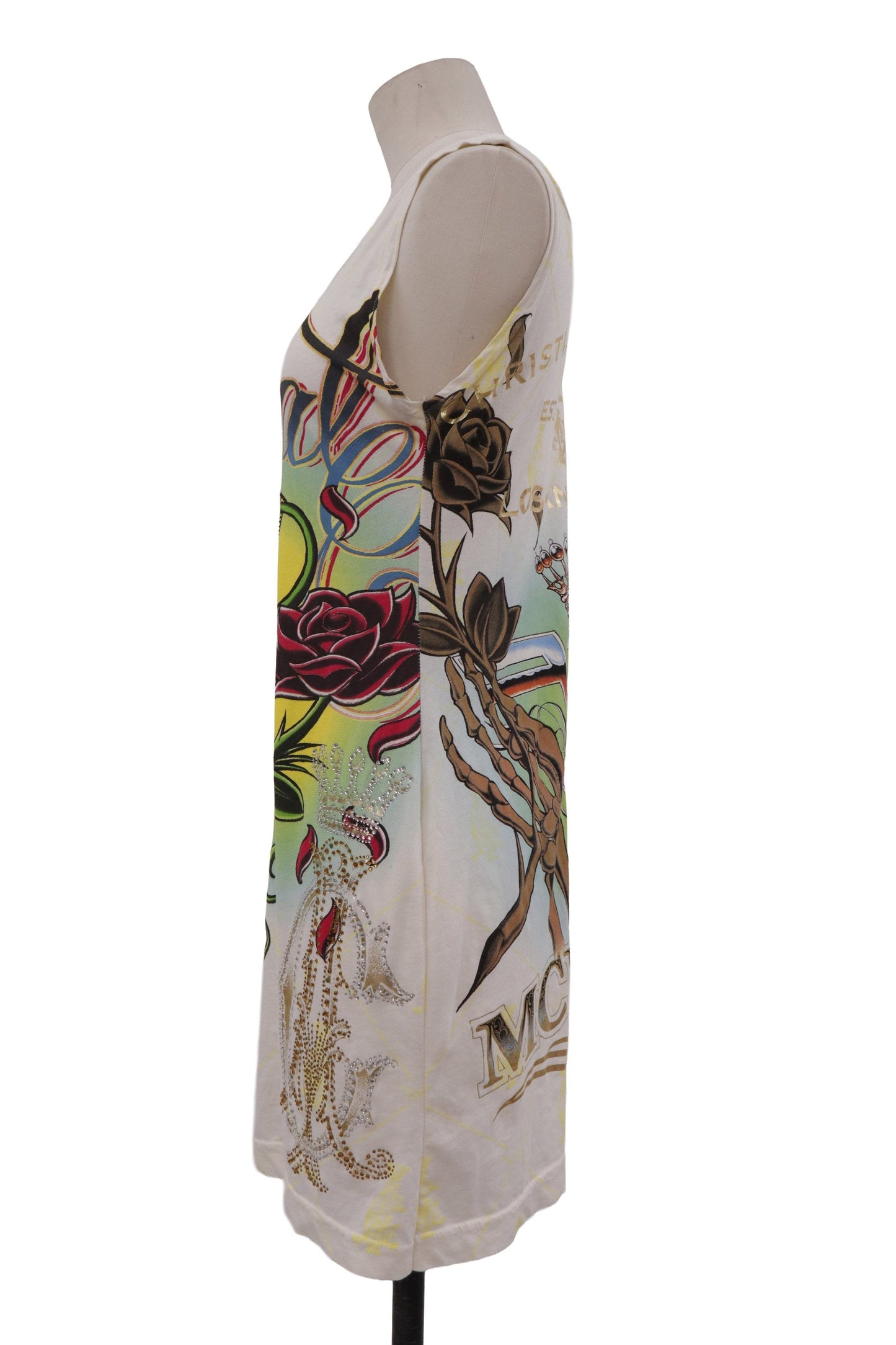 Christian Audigier skeleton rose long tanktop/RM-［2607-013］