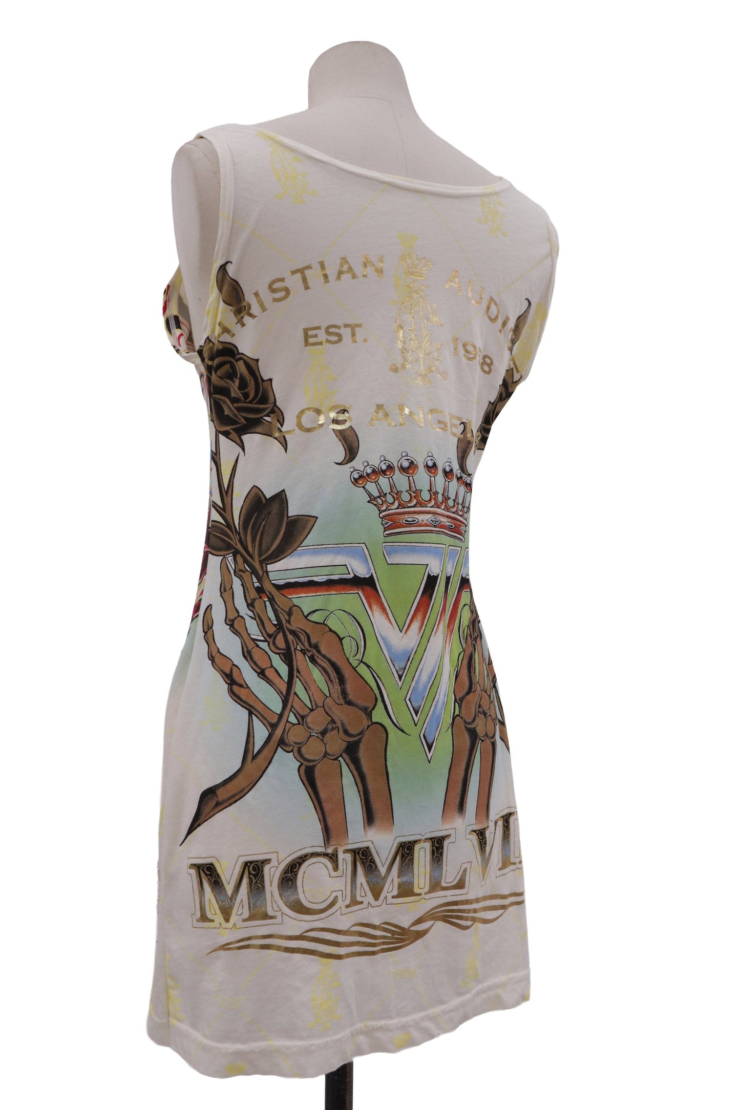 Christian Audigier skeleton rose long tanktop/RM-［2607-013］