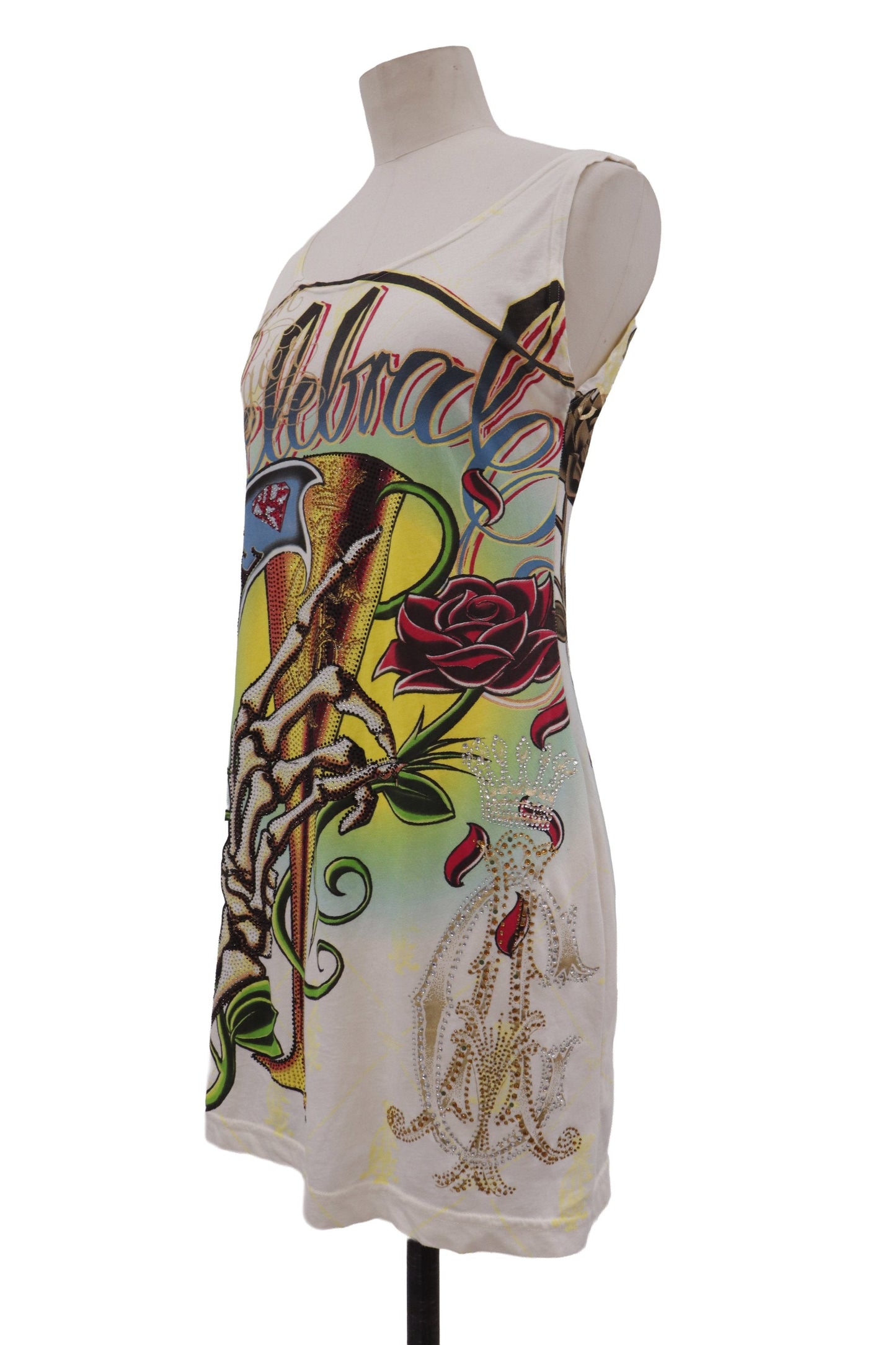 Christian Audigier skeleton rose long tanktop/RM-［2607-013］